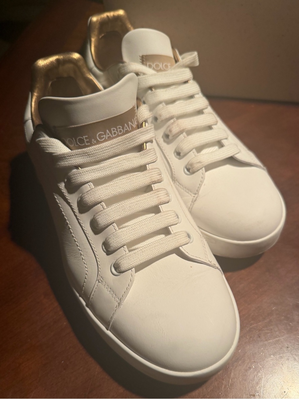Dolce & Gabbana White Sneakers with Gold Heel